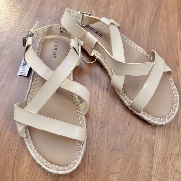 Torrid Women’s Multi Strap Espadrille Sandal 8.5WW 4S Bone GLDTR Flat - Picture 1 of 11
